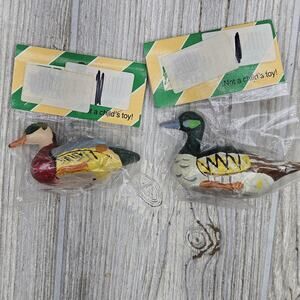 Vintage 1986 Duck Ornament Pair Hand Painted Christmas Decoration‎ Seasonal Lot